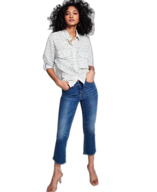 Women's Floral-Print Utility Shirt Blue Floral XS