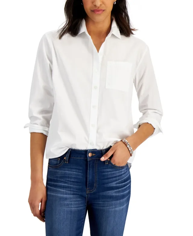 Style & Co Petite Button Down Boyfriend Shirt