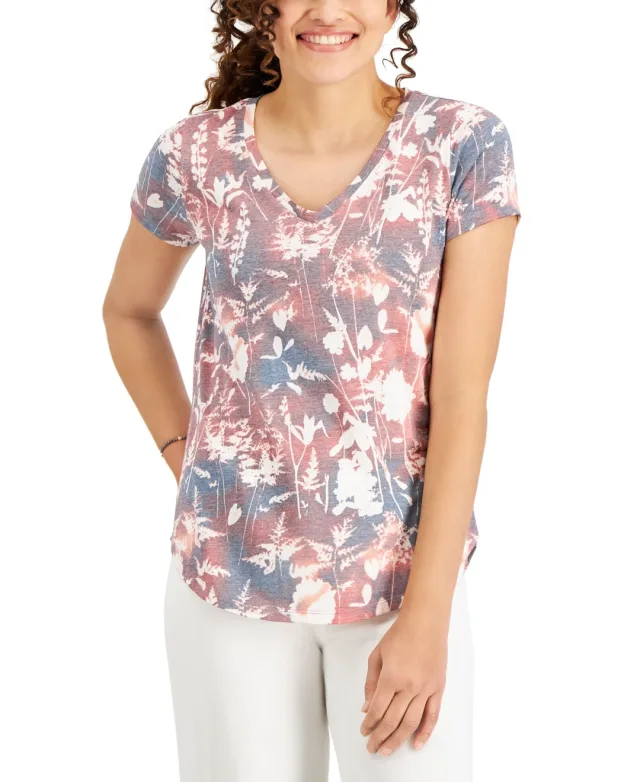 Style & Co Floral Shadow Burnout T-Shirt