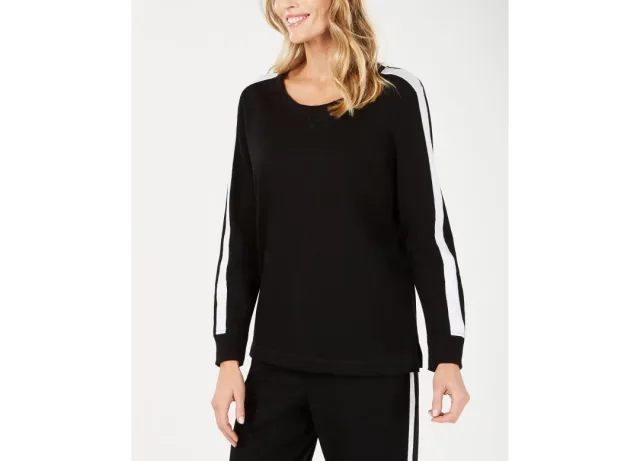 Karen Scott Striped Sleeve French Terry Sweatshirt