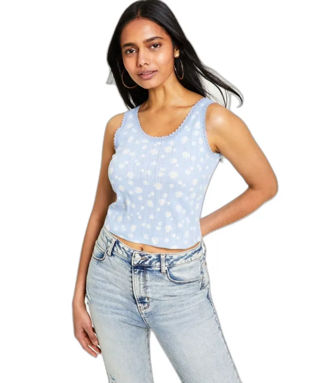 Hippie Rose Juniors' Lace-Trim Scoop-Neck Tank Top