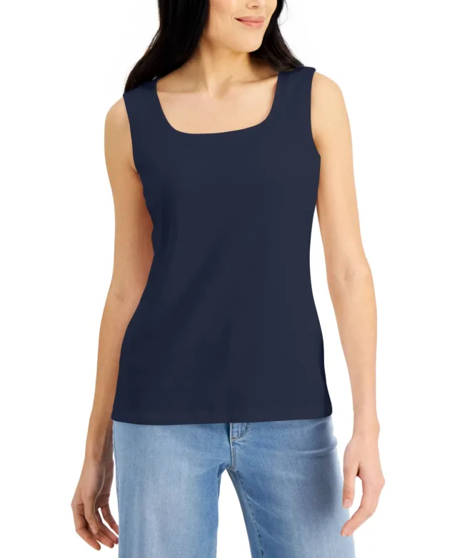 Karen Scott Petite Cotton Square Neck Tank Top