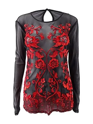Plus Size Embroidered Mesh Tunic