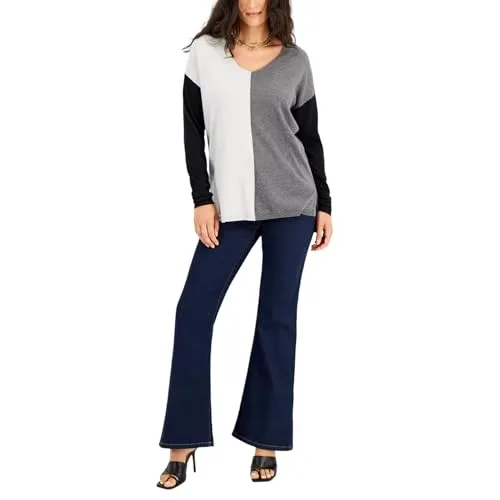 INC International Concepts Womens Colorblocked Step Hem Tunic Sweater