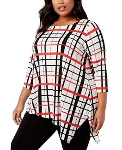 Alfani Plus Size Plaid Asymmetrical Tunic