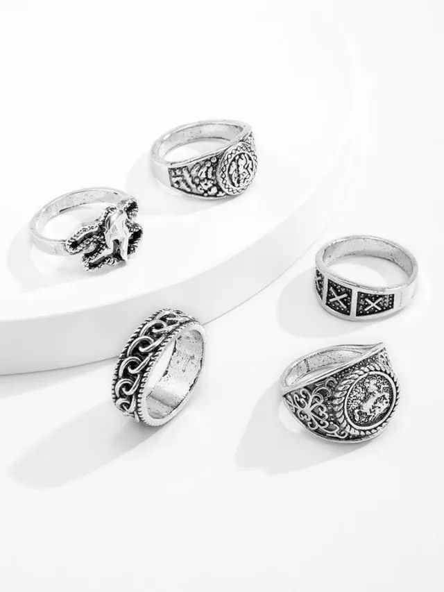StyleCast x Revolte Men Pack Of 5 Finger Rings