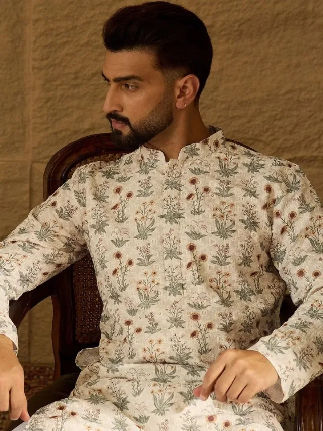 House of Pataudi Printed Mandarin Collar Kurta