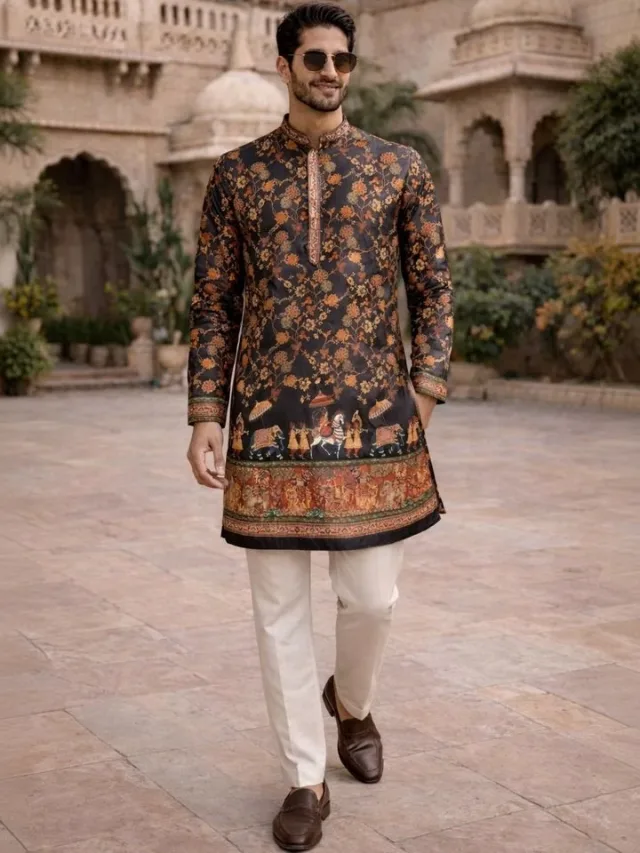 House of Pataudi Black Floral Printed