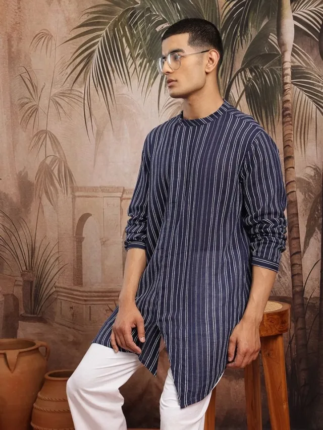 Sangria Striped Asymmetric Kurta