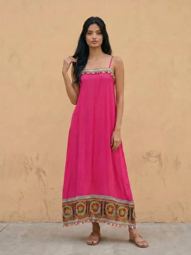 fusion by glitchez Floral Embroidered Maxi Dress