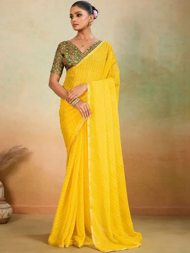 Anouk Rustic Striped Leheriya Poly Chiffon Saree